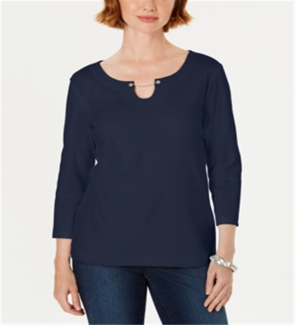 Karen Scott Women's Three Quarter Sleeve Top Blue Size X-Small