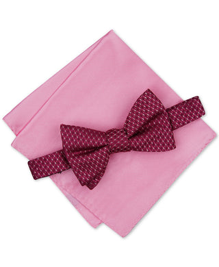 Alfani Men's Neat Pt Bow Tie Solid Pocket Square Set Silk Pink Size Regular