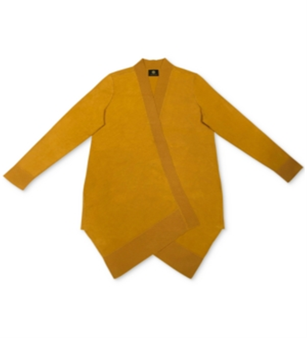 JM Collection Women's Textured Hem Cascade Front Cardigan Yellow Size Large