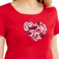 Karen Scott Women's Cotton Embellished Heart Top -Red Size 2XL