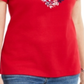 Karen Scott Women's Cotton Embellished Heart Top -Red Size 2XL