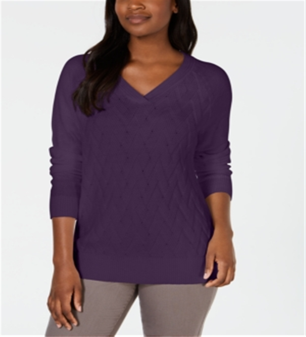 Karen Scott Women's Basket Stitch Sweater Purple Size Large