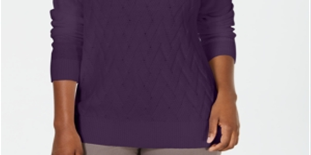 Karen Scott Women's Basket Stitch Sweater Purple Size Large