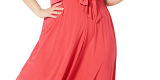 Love Squared Women's Plus Tie Waist V Neck Solid Dress Orange Size 3X