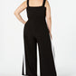 Love Squared Women's Plus Striped Surplice Neck Jumpsuit Black Size 2X