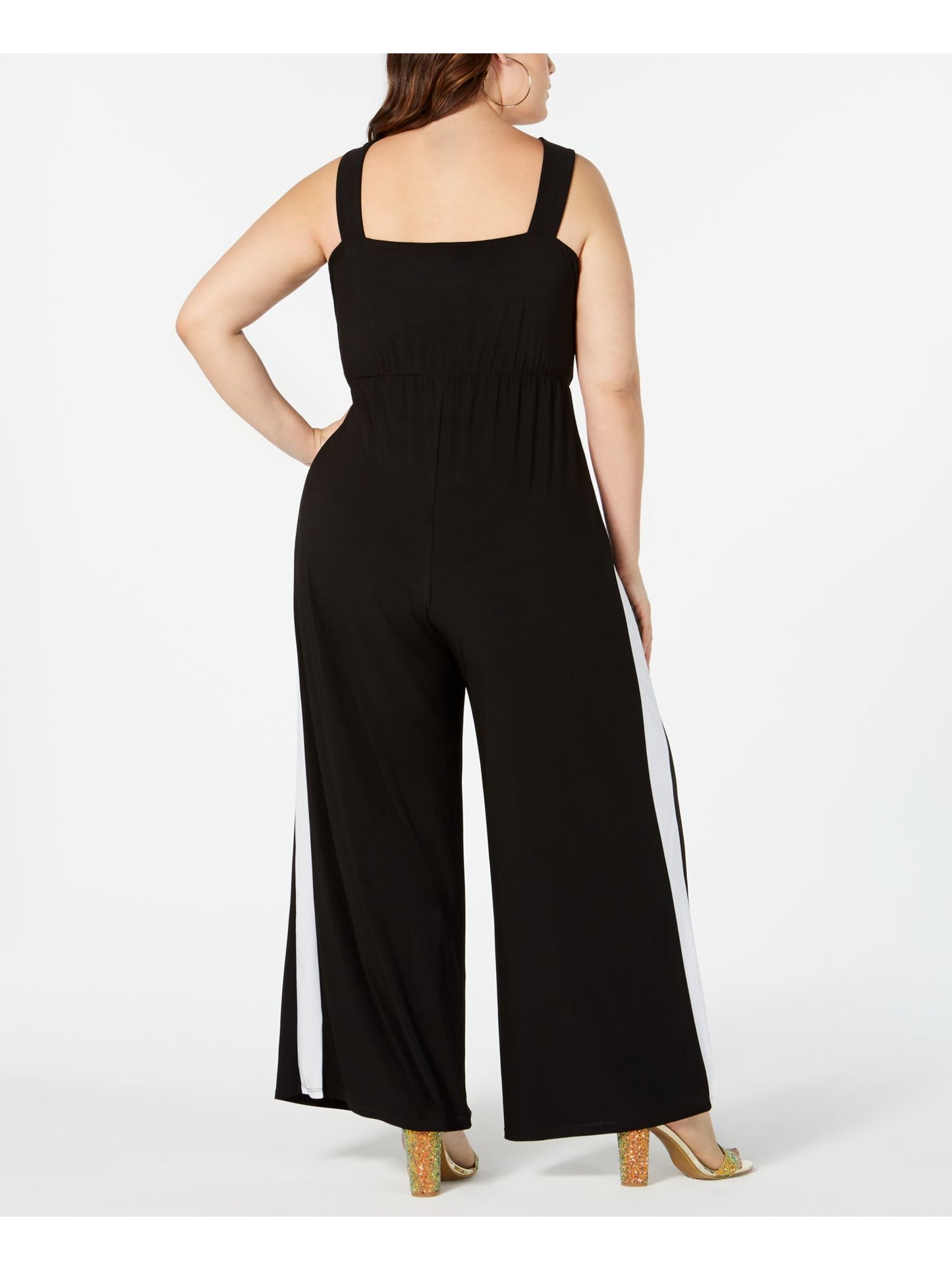 Love Squared Women's Plus Striped Surplice Neck Jumpsuit Black Size 2X