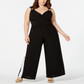 Love Squared Women's Plus Striped Surplice Neck Jumpsuit Black Size 2X