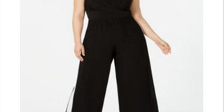 Love Squared Women's Plus Striped Surplice Neck Jumpsuit Black Size 2X