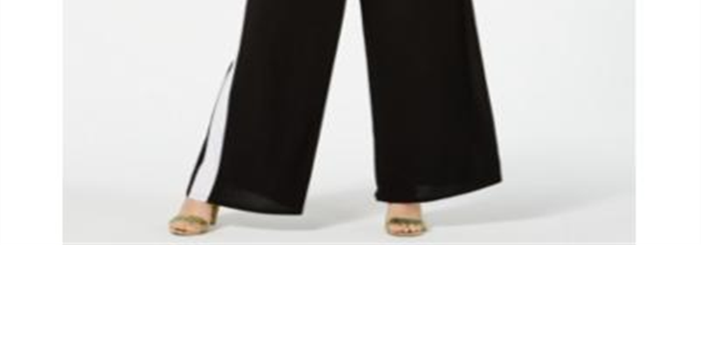 Love Squared Women's Plus Striped Surplice Neck Jumpsuit Black Size 2X