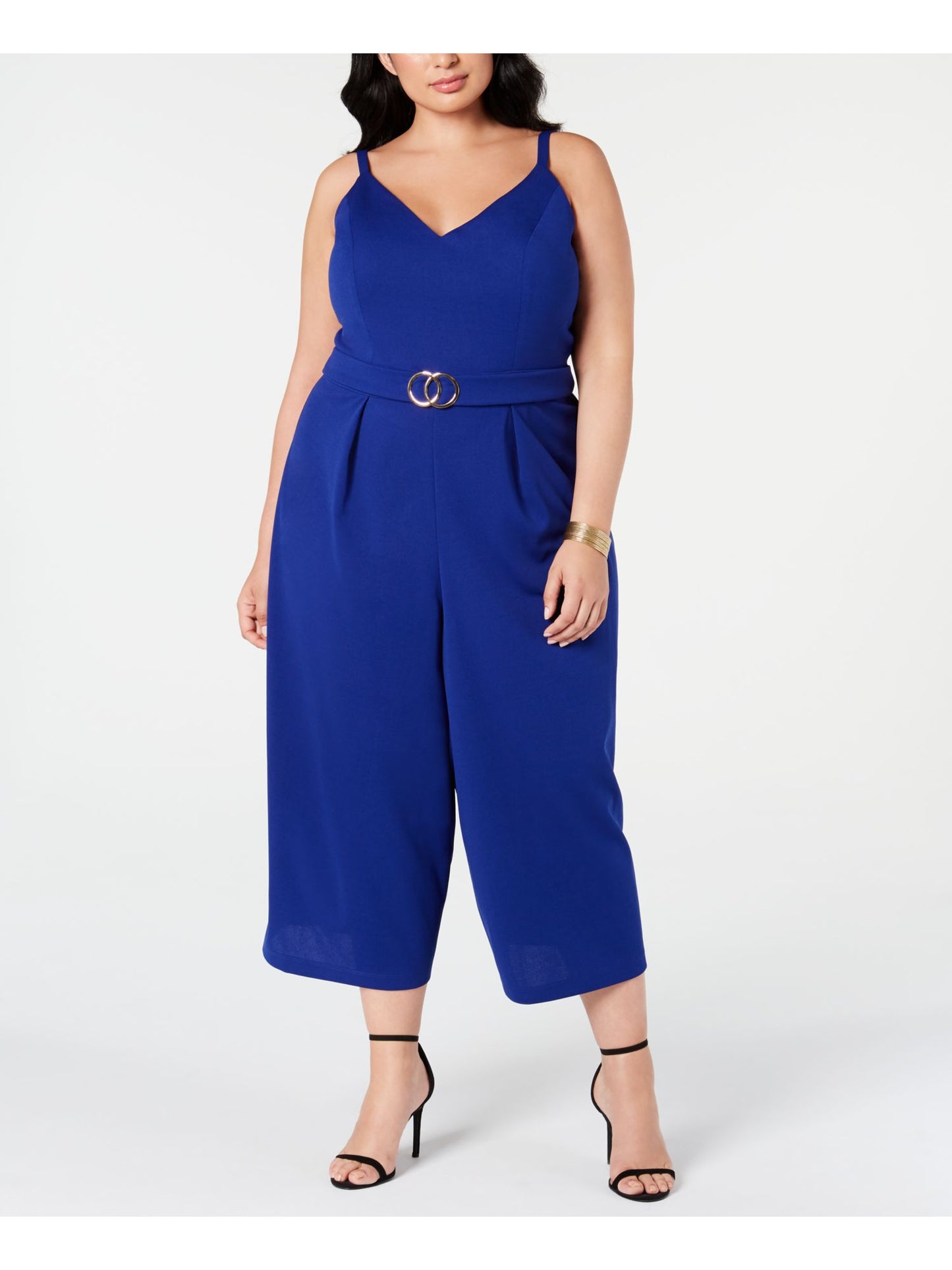 Emerald Sundae Women's Spaghetti Strap V Neck Wide Leg Evening Jumpsuit Blue Size 2X
