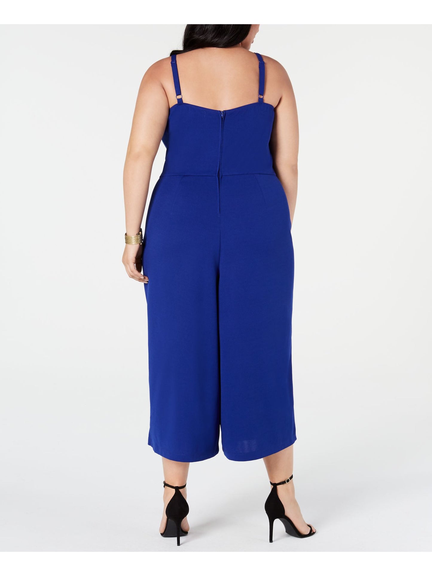 Emerald Sundae Women's Spaghetti Strap V Neck Wide Leg Evening Jumpsuit Blue Size 2X