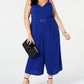 Emerald Sundae Women's Spaghetti Strap V Neck Wide Leg Evening Jumpsuit Blue Size 2X