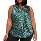 Nine West Women's Emerald Multi Dot Print Tie Neck Blouse Green Size 3X