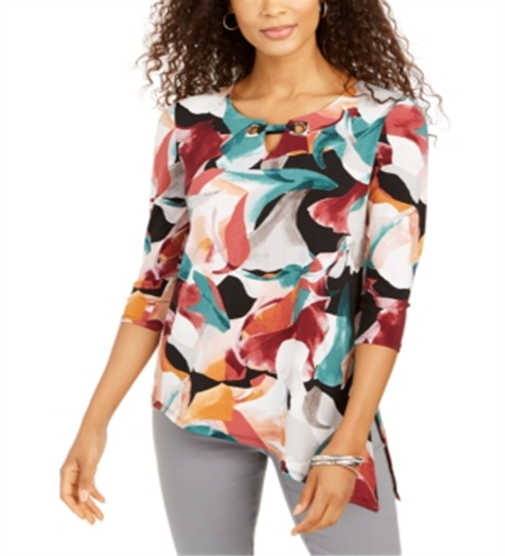 JM Collection Women's Asymmetrical Keyhole Top Black Size Large