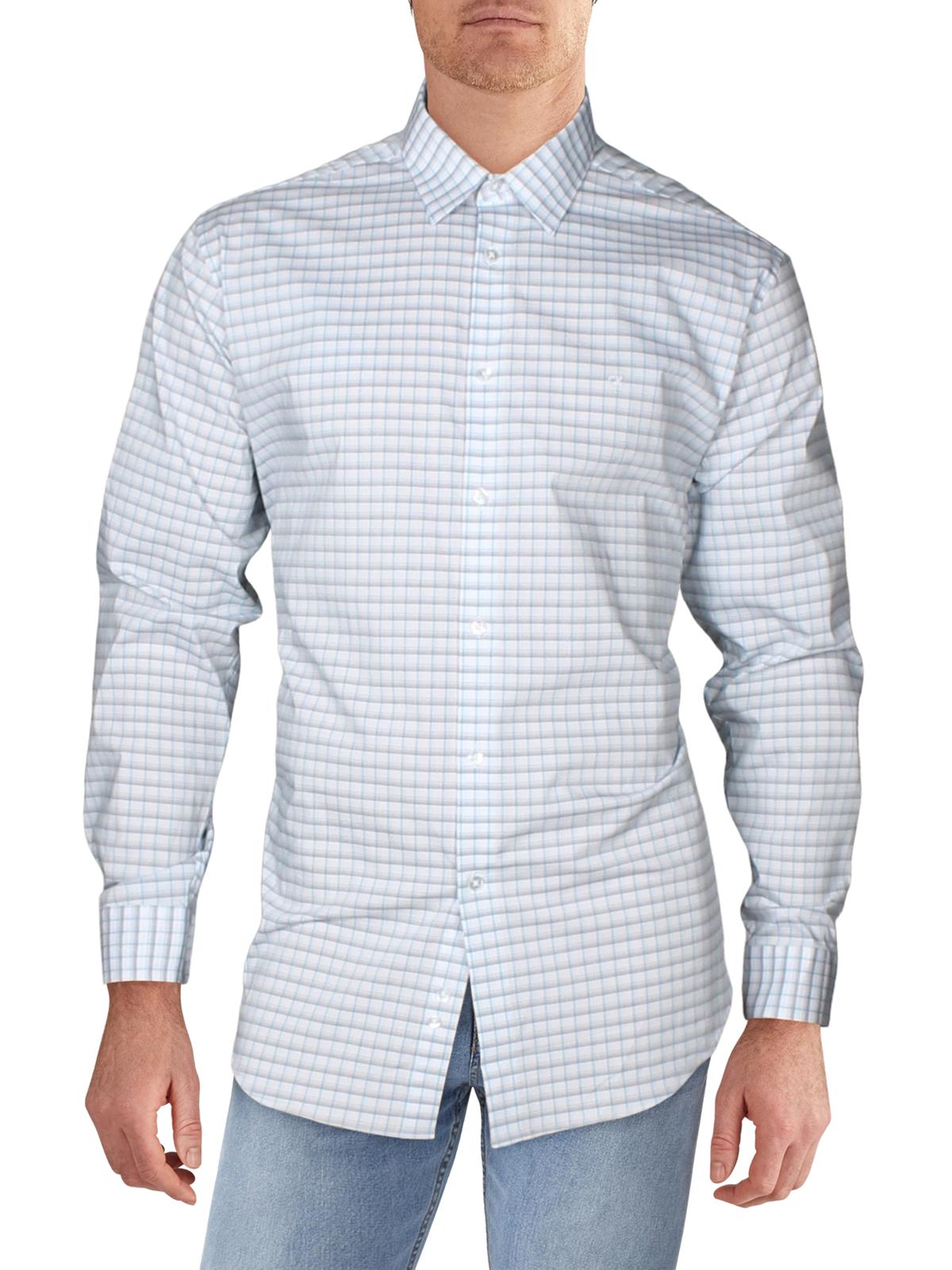 Calvin Klein Men's Logo Slim Fit Stretch Collar Dress Shirt Blue Size 17.5X34X35