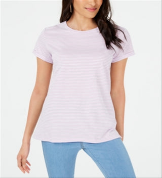 Maison Jules Women's Striped Crew Neck T-Shirt Purple Size X-Small