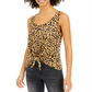 Rebellious One Junior's Cheetah Print Tie Front Tank Top Brown Size Large