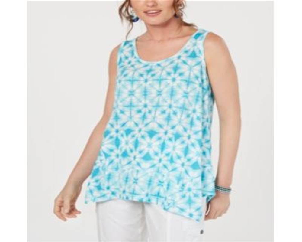 Style & Co Women's Printed Tank Top Blue Size Petite S