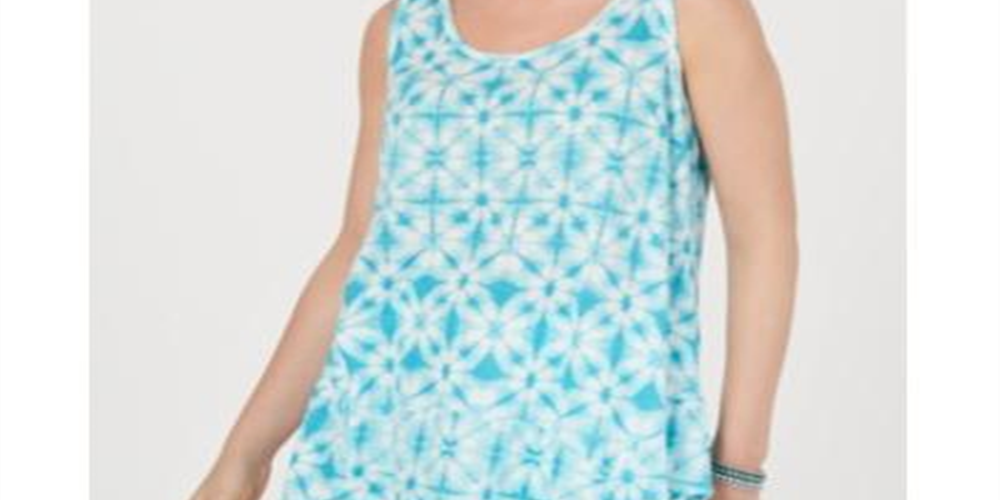 Style & Co Women's Printed Tank Top Blue Size Petite S