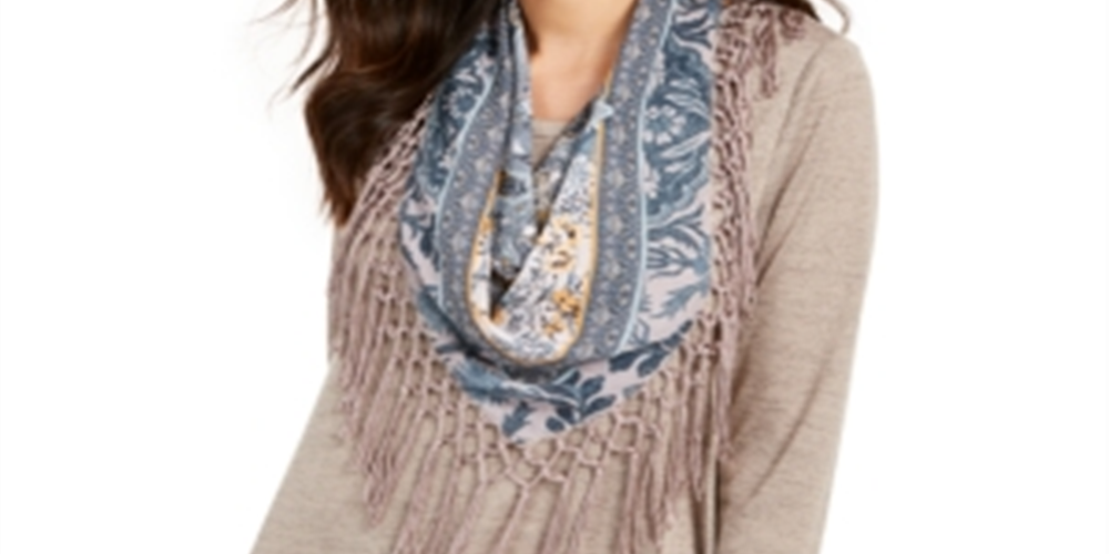 Style & Co Women's Fringed Scarf Neck Top Grey Size X-Small