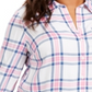 Style & Co Women's Plaid Button Front Top White Size 0X