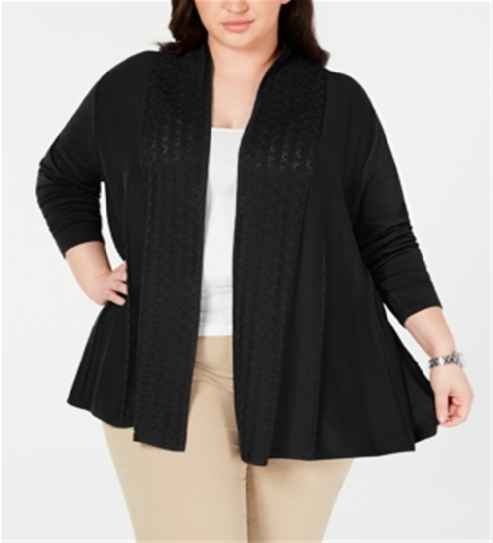 Karen Scott Women's Pointelle Trim Cardigan Sweater Black Size 0X