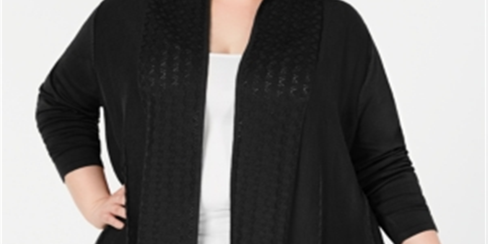 Karen Scott Women's Pointelle Trim Cardigan Sweater Black Size 0X