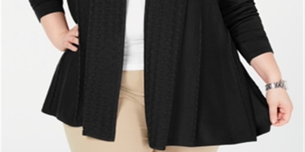Karen Scott Women's Pointelle Trim Cardigan Sweater Black Size 0X