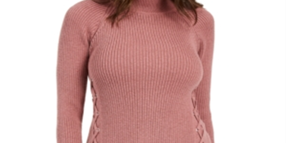 Style & Co Women's Mock Neck Lace up Ribbed Knit Sweater Purple Size Large