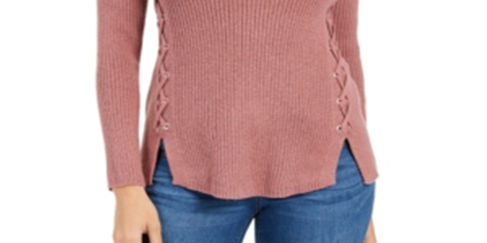 Style & Co Women's Mock Neck Lace up Ribbed Knit Sweater Purple Size Large