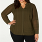 Alfani Women's Plus Textured Button Front Top Green Size 3X