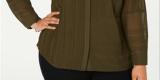 Alfani Women's Plus Textured Button Front Top Green Size 3X