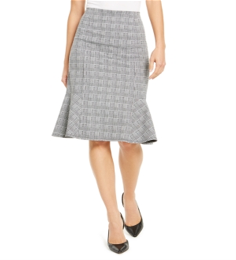 NY Collection Women's Plaid Peplum Skirt Gray Size Petite XL