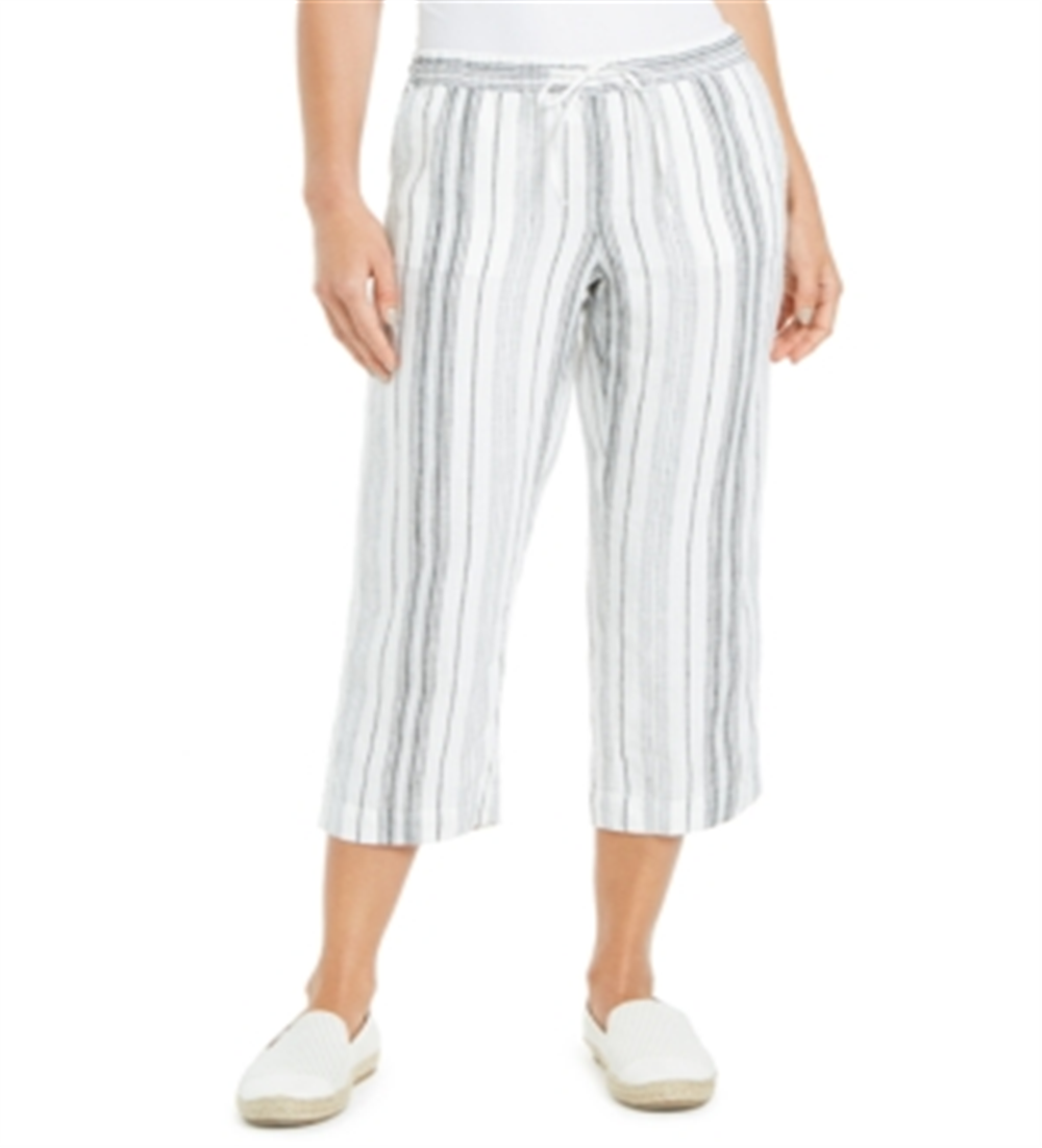 Charter Club Women's Striped Capri Pants Blue Size Medium