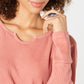 Style & Co Women'sThermal Waffle Texture Long Sleeve Split Top Pink Size Large