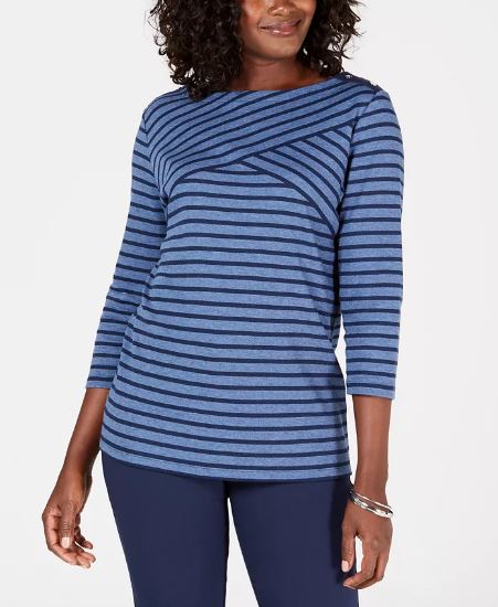 Karen Scott Women's Striped Top Blue Size Petite Medium