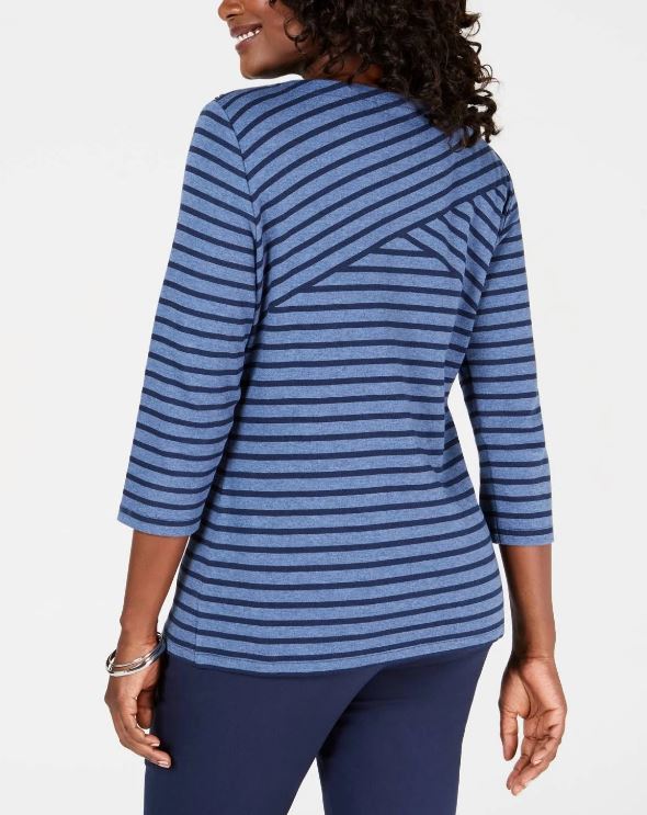 Karen Scott Women's Striped Top Blue Size Petite Medium
