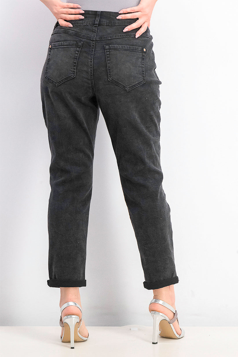 INC International Concepts Women's Destructed Animal Print Curvy Fit Boyfriend Jeans Gray Size 4
