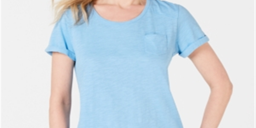 Style & Co Women's Cuffed Sleeve Cotton T-Shirt Blue Size X-Small