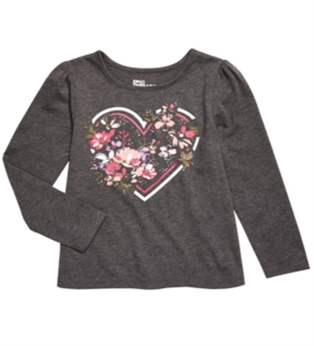 Epic Threads Toddler Girl's Heart Flower T-Shirt Gray Size 4T