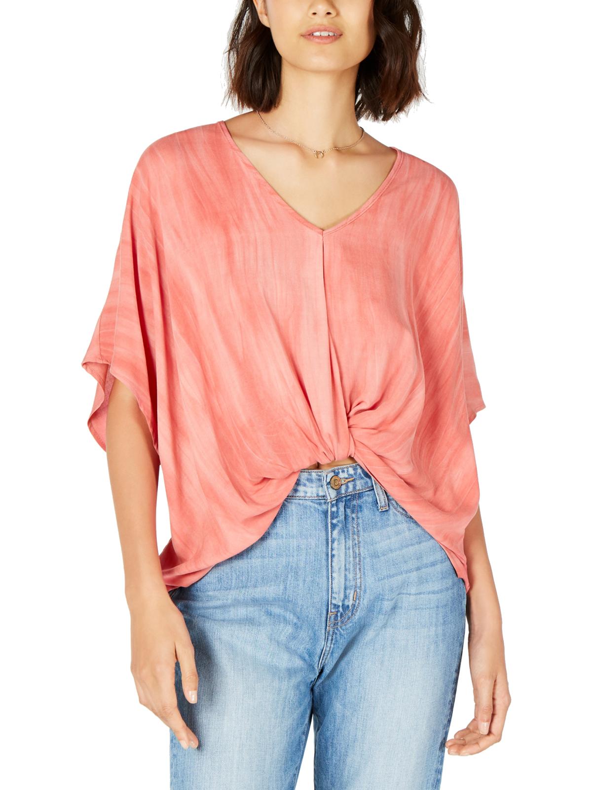 Polly & Esther Junior's Knot Front Dolman Sleeve Casual Top Orange Size Large