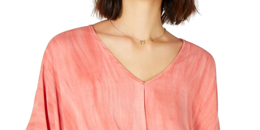 Polly & Esther Junior's Knot Front Dolman Sleeve Casual Top Orange Size Large