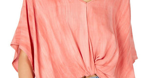 Polly & Esther Junior's Knot Front Dolman Sleeve Casual Top Orange Size Large