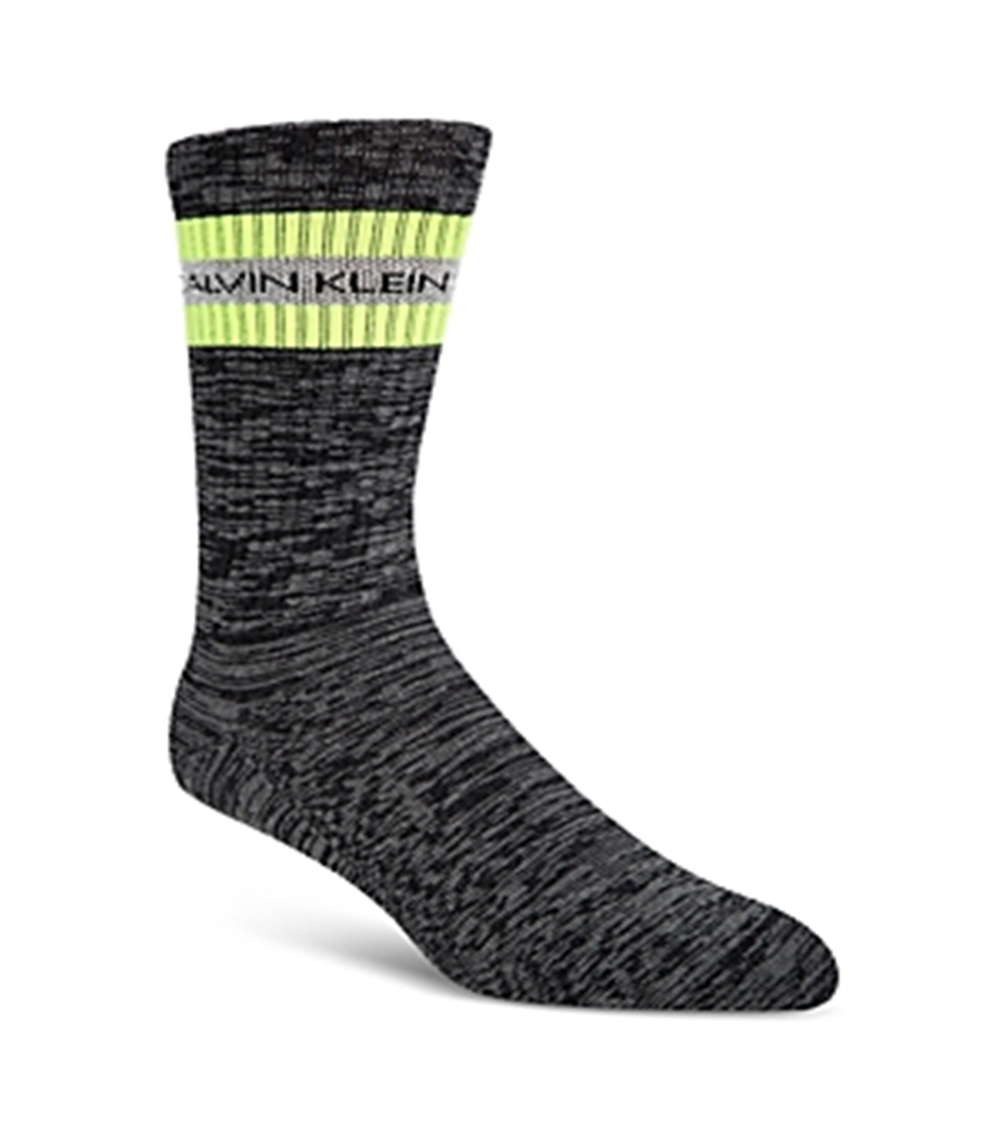 Calvin Klein Men's Neon Logo Stripe Combed Cotton Crew Socks Black Size 7-12