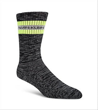 Calvin Klein Men's Neon Logo Stripe Combed Cotton Crew Socks Black Size 7-12