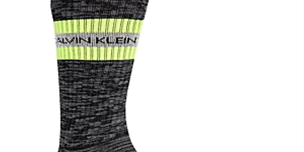 Calvin Klein Men's Neon Logo Stripe Combed Cotton Crew Socks Black Size 7-12