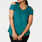 JM Collection Women's Cold Shoulder Swing T-Shirt Green Size M