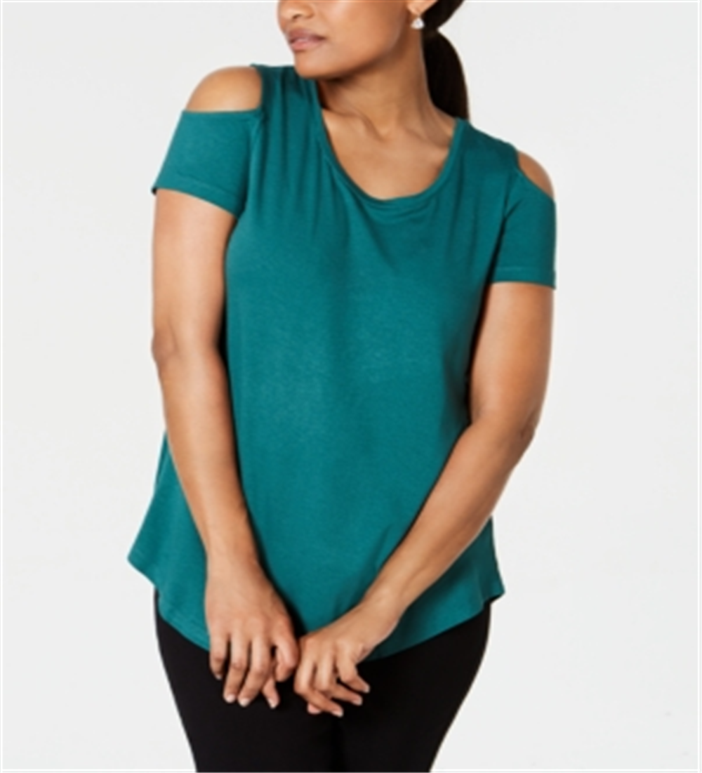 JM Collection Women's Cold Shoulder Swing T-Shirt Green Size M