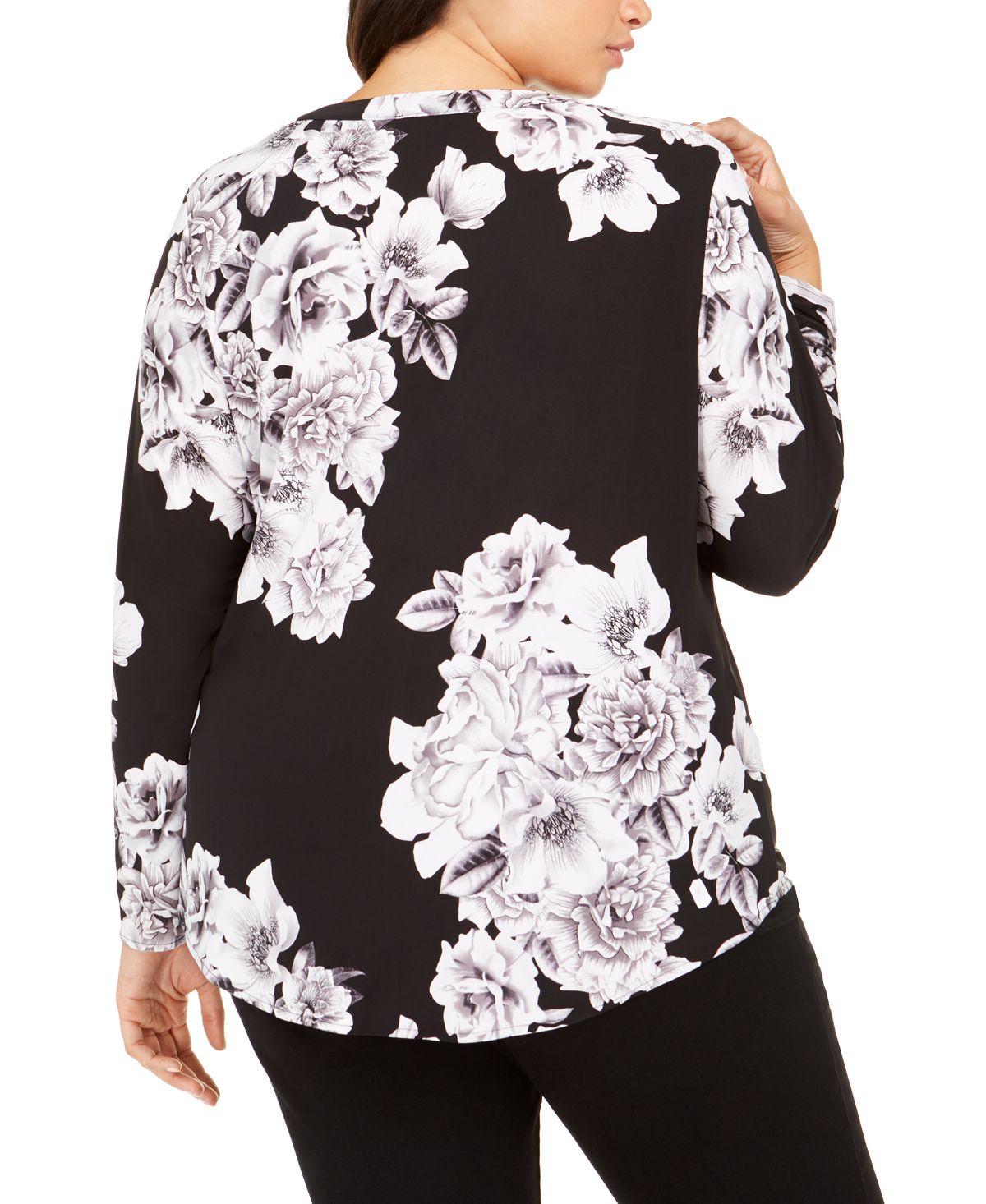 INC International Concepts Women's Printed Zip Pocket Top Black Size -0X