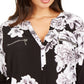 INC International Concepts Women's Printed Zip Pocket Top Black Size -0X